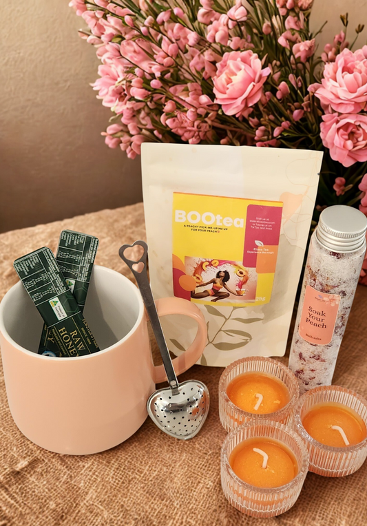 Bootea Bliss Gift Pack | Peach Tea Spa Set with Bath Salts & scented candles