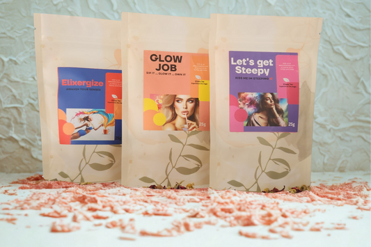 Dusk till Dawn 🌗  | Trio gift set with Elixergize, Glow Job and Let's Get Steepy teas | plus a Tea infuser"